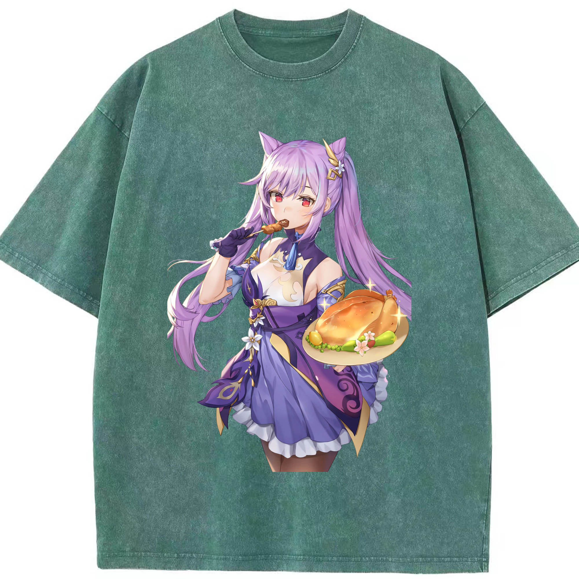 げんし神 刻晴 こくせい genshin Kokusei 綿100% ヴィンテージ風 半袖Tシャツ（フロントプリント）